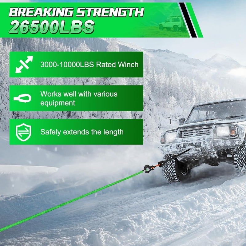 Aomifunny Synthetic Winch Rope Extension, 3/8Inch x 50Ft 26500 Lbs Winch Extension Cable Replacement Tow Ropes Line for Off Road Vehicle ATV UTV Truck SUV Jeep (Green) - Image 5